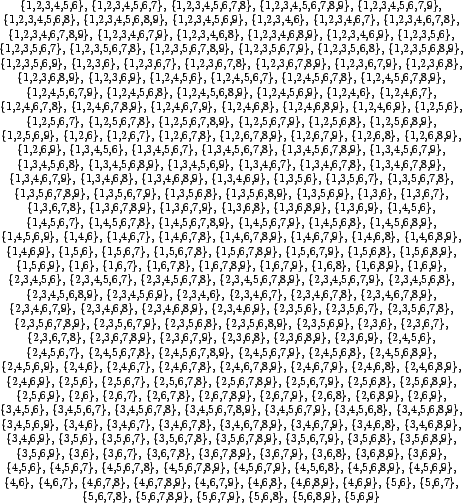 \begin{table}\begin{center}
\{1,2,3,4,5,6,7\},
\{1,2,3,4,5,7\},
\{1,2,3,4,6,7\...
...4,7\},
\{1,5,6,7\},
\{1,5,7\},
\{1,6,7\},
\{1,7\}
\end{center}\end{table}